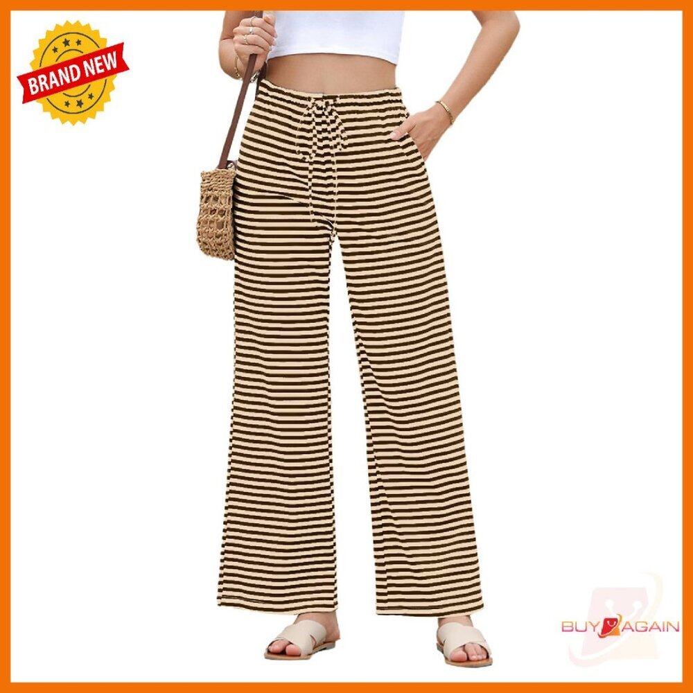 Wide Leg Lounge Pants Drawstring Elastic Waist Striped Sweatpants With Pockets